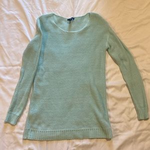 Scoop neck sweater with band at sleeves and bottom